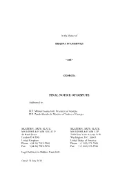 Final Notice of Dispute