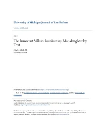 Involuntary Manslaughter by Text Charles Adside III University of Michigan