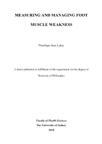 Measuring and Managing Foot Muscle Weakness Submitted by Penelope Jane Latey in Fulfilment of the Requirements for the Degree Of