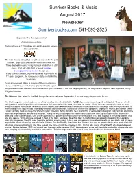 Sunriver Books & Music August 2017 Newsletter Sunriverbooks.Com 541