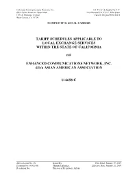 Tariff Schedules Applicable to Local Exchange Services Within the State of California