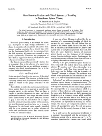 Mass Renormalization and Chiral Symmetry Breaking in Nonlinear Spinor Theory W