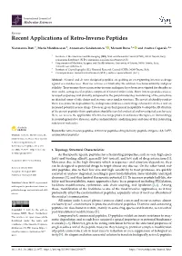 Recent Applications of Retro-Inverso Peptides