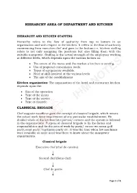 Hierarchy Area of Department and Kitchen