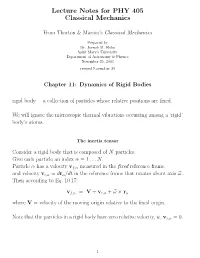 Lecture Notes for PHY 405 Classical Mechanics