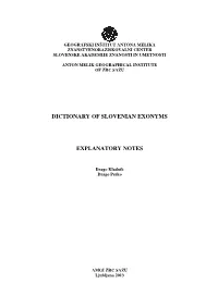 Dictionary of Slovenian Exonyms Explanatory Notes