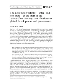 The Commonwealth(S)—Inter- and Non-State—At the Start of the Twenty-First Century: Contributions to Global Development and Governance