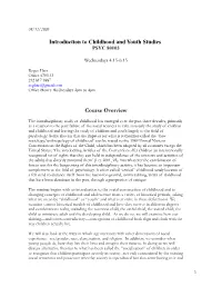 Introduction to Childhood and Youth Studies Course Overview
