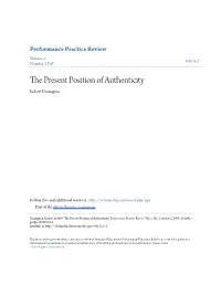 The Present Position of Authenticity