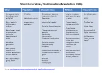 Silent Generation / Traditionalists (Born Before 1946)
