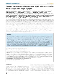 Genetic Variants on Chromosome 1Q41 Influence Ocular Axial Length and High Myopia