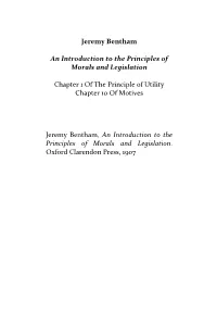 Jeremy Bentham Theory of Legislation