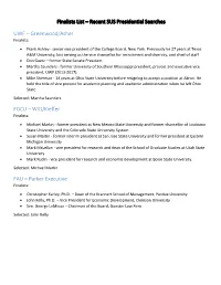 Finalists List – Recent SUS Presidential Searches