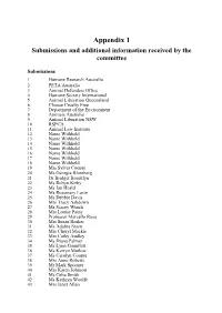Appendix 1 Submissions and Additional Information Received by the Committee