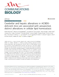 Cerebellar and Hepatic Alterations in ACBD5-Deficient Mice Are