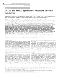 PITX2 and FOXC1 Spectrum of Mutations in Ocular Syndromes