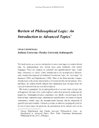 Review of Philosophical Logic: an Introduction to Advanced Topics*