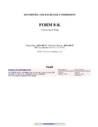 SYKES ENTERPRISES INC Form 8-K Current Event Report Filed 2021-08