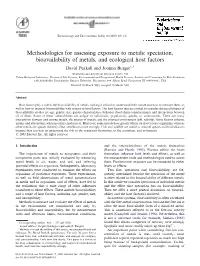 Methodologies for Assessing Exposure to Metals: Speciation, Bioavailability of Metals, and Ecological Host Factors