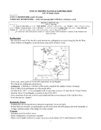 UNIT 12 EARTHQUAKES Study Guide