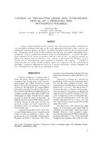 Control of Two-Spotted Spider Mite (Tetranychus Urticae) by a Predatory Mite (Phytoseiulus Persimilis)