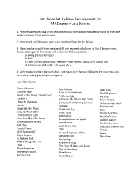 Jazz Drum Set Audition Requirements for MA Degree in Jazz Studies