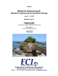 Metabolic Engineering IX: Metabolic Engineering and Synthetic Biology