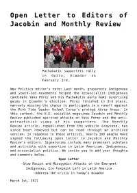 Open Letter to Editors of Jacobin and Monthly Review