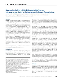 Reproducibility of Mobile Auto Refractor Measurements in a Colombian Children Population