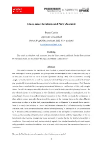 Class, Neoliberalism and New Zealand
