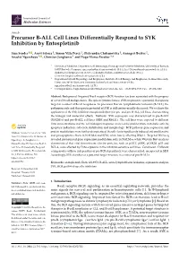 Precursor B-ALL Cell Lines Differentially Respond to SYK Inhibition by Entospletinib