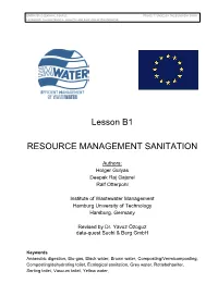Lesson B1 RESOURCE MANAGEMENT SANITATION