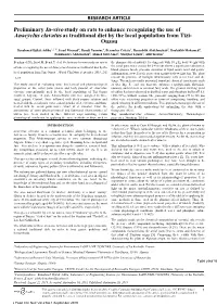 Preliminary In-Vivo Study on Rats to Enhance Recognizing the Use of Anacyclus Clavatus As Traditional Diet by the Local Population from Tizi- Ouzou