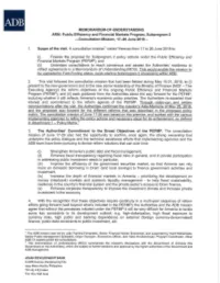 Public Efficiency and Financial Markets Program, Subprogram 2 -Consultation Mission, 17-26 June 2018