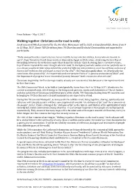 Walking Together. Christians on the Road to Unity an Ecumenical Week Promoted by the Focolare Movement Will Be Held at Castelgandolfo, Rome from 9 to 13 May, 2017