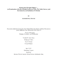 Writing That W/Rights Politics? — an Examination of the Re-Viewing Practices of Telos, the Public Interest, and the Journal As an Institution of Criticism