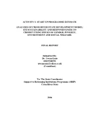 Start up Programme Estimate Analyses of Cross River