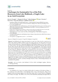 Challenges for Sustainable Use of the Fish Resources from Lake Balkhash, a Fragile Lake in an Arid Ecosystem