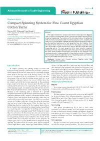 Compact Spinning System for Fine Count Egyptian Cotton Yarns