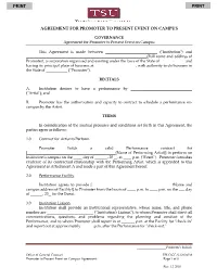 Promoter to Present Event on Campus Agreement Form