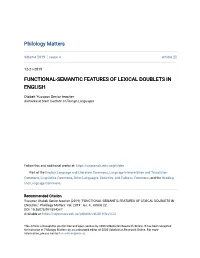 Functional-Semantic Features of Lexical Doublets in English