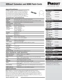 Hdbaset Extenders and HDMI Patch Cords SPECIFICATION SHEET