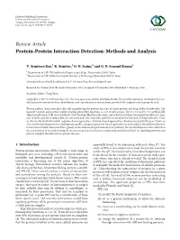 Review Article Protein-Protein Interaction Detection: Methods and Analysis