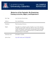 Rhetorics of the Fantastic: Re-Examining Fantasy As Action, Object, and Experience
