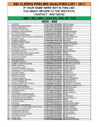 Sbi Clerks Prelims Qualified List - 3811 If Your Name Were Not in This List, You Might Inform to the Institute