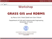 Workshop GRASS GIS and RDBMS