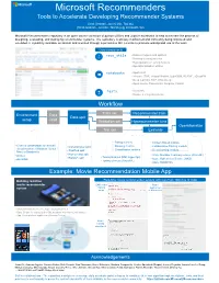 Microsoft Recommenders Tools to Accelerate Developing Recommender Systems Scott Graham, Jun Ki Min, Tao Wu {Scott.Graham, Jun.Min, Tao.Wu} @ Microsoft.Com