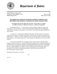 Statment by Assistant Attorney General R. Hewitt Pate Regarding