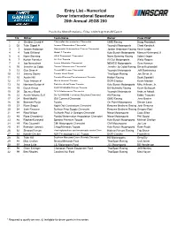 Entry List - Numerical Dover International Speedway 20Th Annual JEGS 200