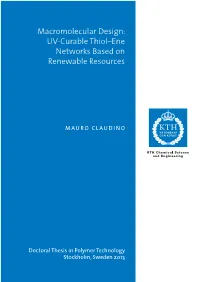 UV-Curable Thiol–Ene Networks Based on Renewable Resources